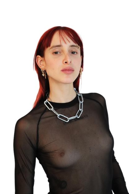 silver metal black leather choker