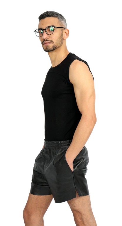 mens leather shorts
